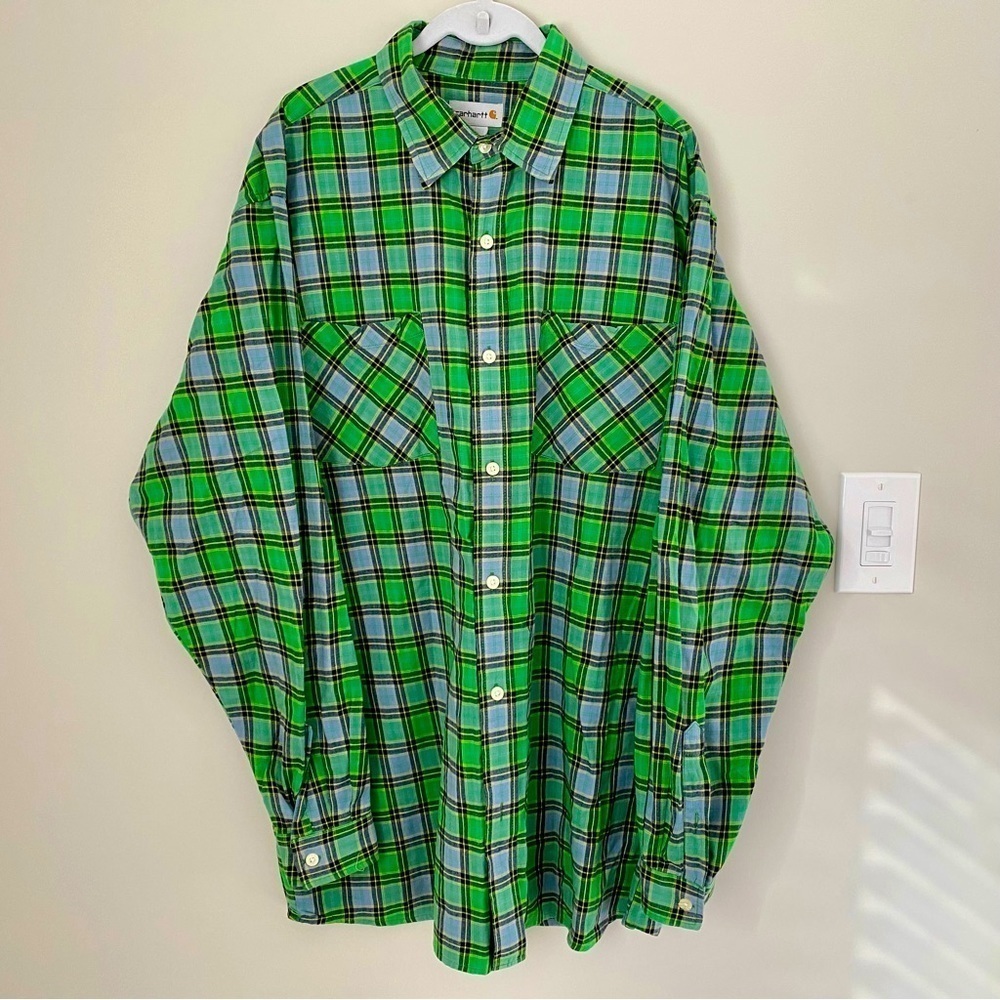 Carhartt Green Blue Plaid Long Sleeve
Button Down Collared Shirt Men's Size L